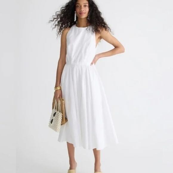 J. CREW 2023 High Neck Cotton Poplin Sleeveless Midi Dress White Sz 6 NWT {3Y7} - Picture 2 of 5